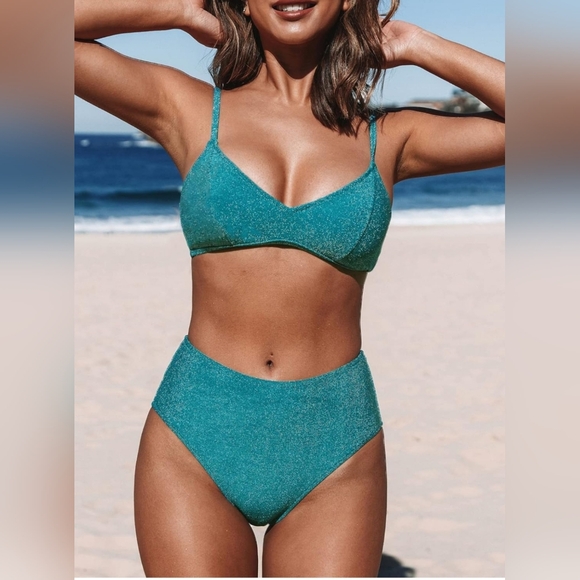 CUPSHE Women's Two Piece High Waisted Shining Bikini Set - Picture 10 of 12